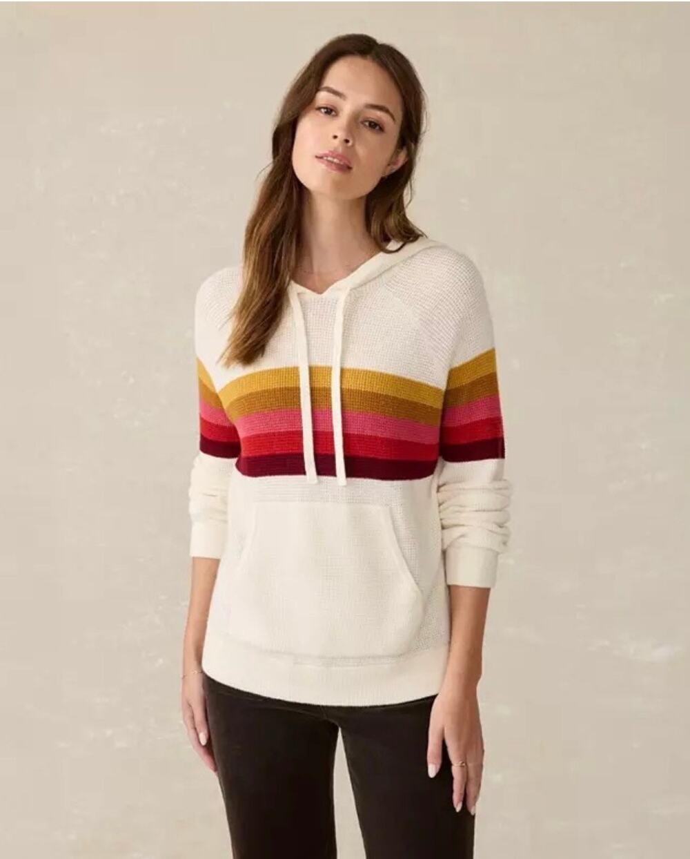 FAHERTY Women's Throwback Hoodie Sweatshirt in Golden Trek Stripe